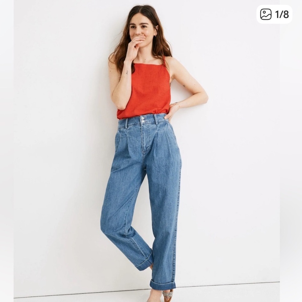 Madewell Pleated Taper Wide-Leg Jeans in Nichols Wash